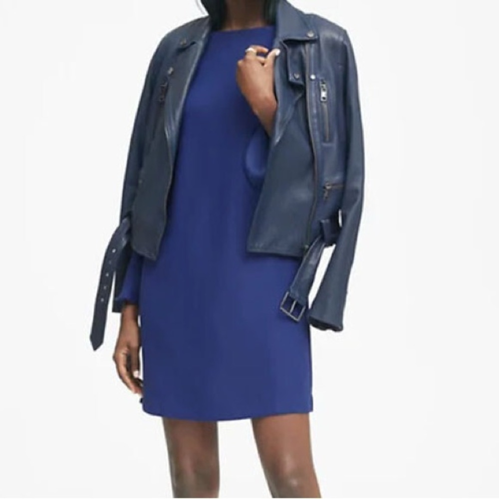 NWT Banana Republic Blue Long Sleeve Dress pockets buttons on back ruffle sleeve